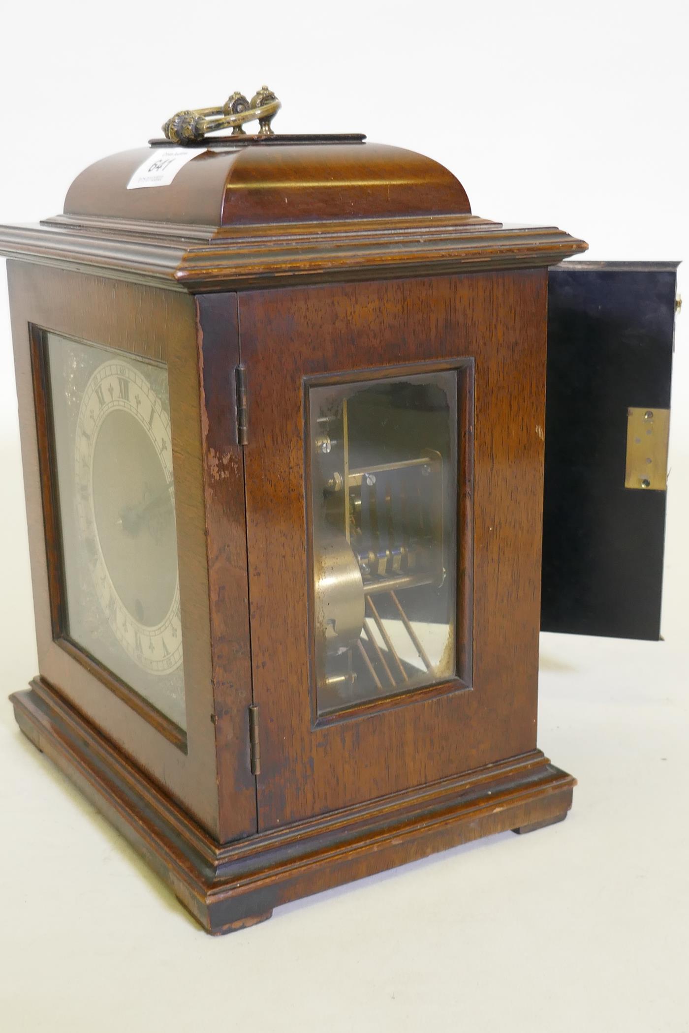 A mahogany case mantel clock with brass dial and silvered chapter ring, the Eight Day spring - Image 3 of 5