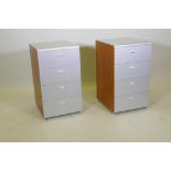 A pair of Stua, San Sebastian, metal and cherrywood veneer chests of four drawers with cup