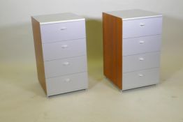 A pair of Stua, San Sebastian, metal and cherrywood veneer chests of four drawers with cup
