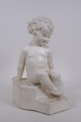 Phoebe Stabler (1879-1955), a painted plaster figure of a child, 'Mischief', stamped to side,