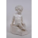 Phoebe Stabler (1879-1955), a painted plaster figure of a child, 'Mischief', stamped to side,