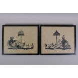 A pair of early C20th papercuts depicting fairy tale illustrations, framed 32 x 26cm