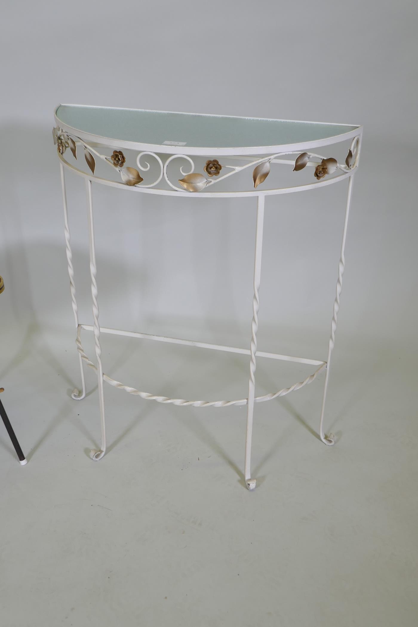 A mid century tubular metal occasional table and a 1960s painted metal demi-lune side table, 63 x - Image 3 of 3