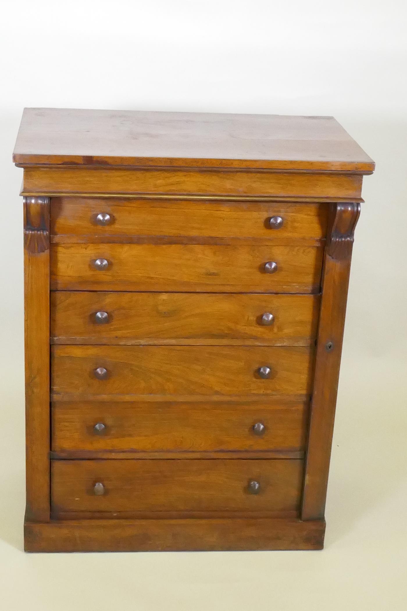 A C19th rosewood Wellington chest of six drawers, raised on a plinth base, 77 x 46 x 101cm - Image 2 of 8