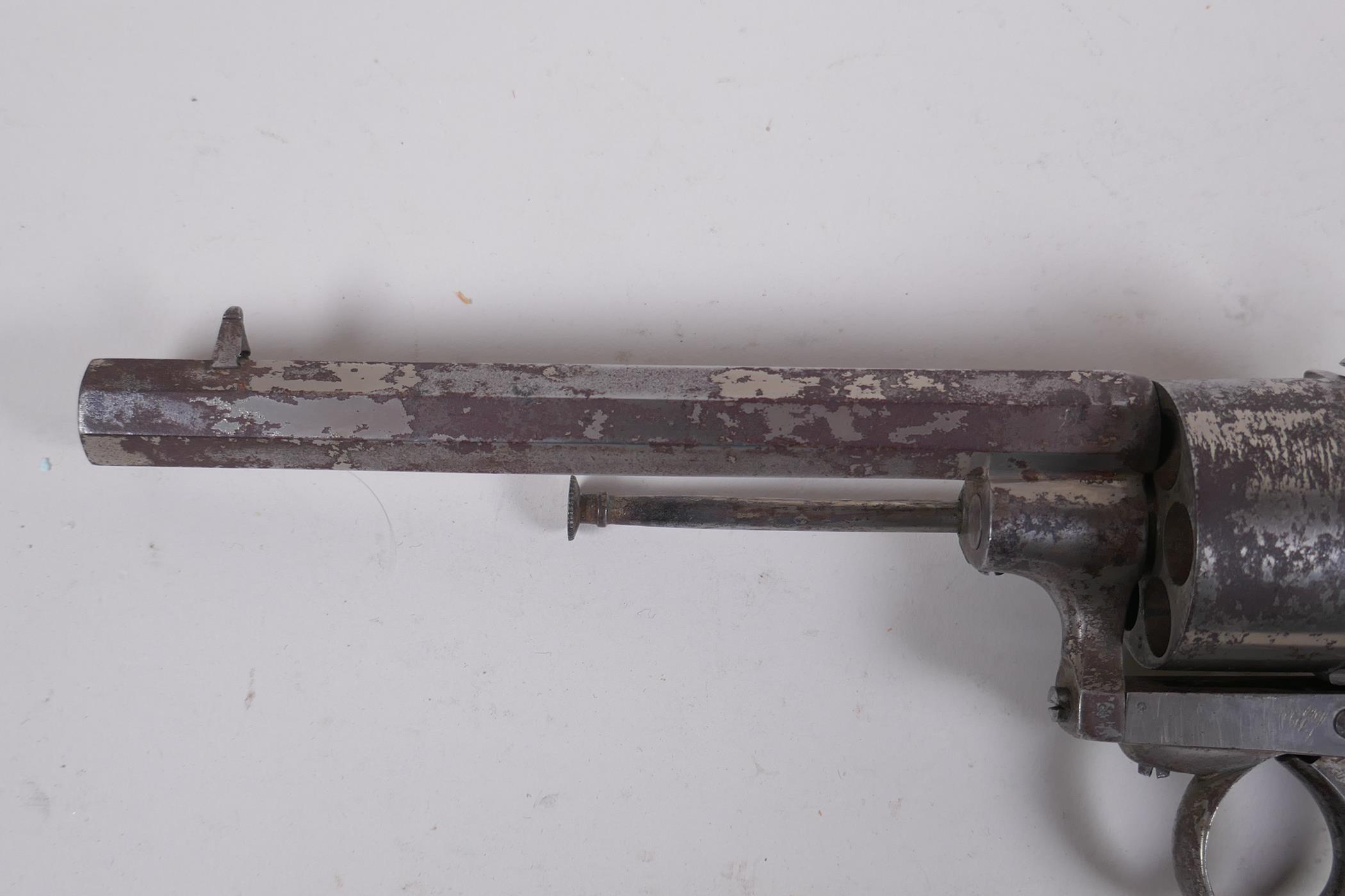 An antique Belgian six shot 10mm pin-fire revolver, c.1860, Liege proof mark to the barrel - Image 3 of 7