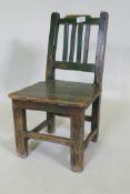 A C19th painted oak /elm child's chair, 56cm high