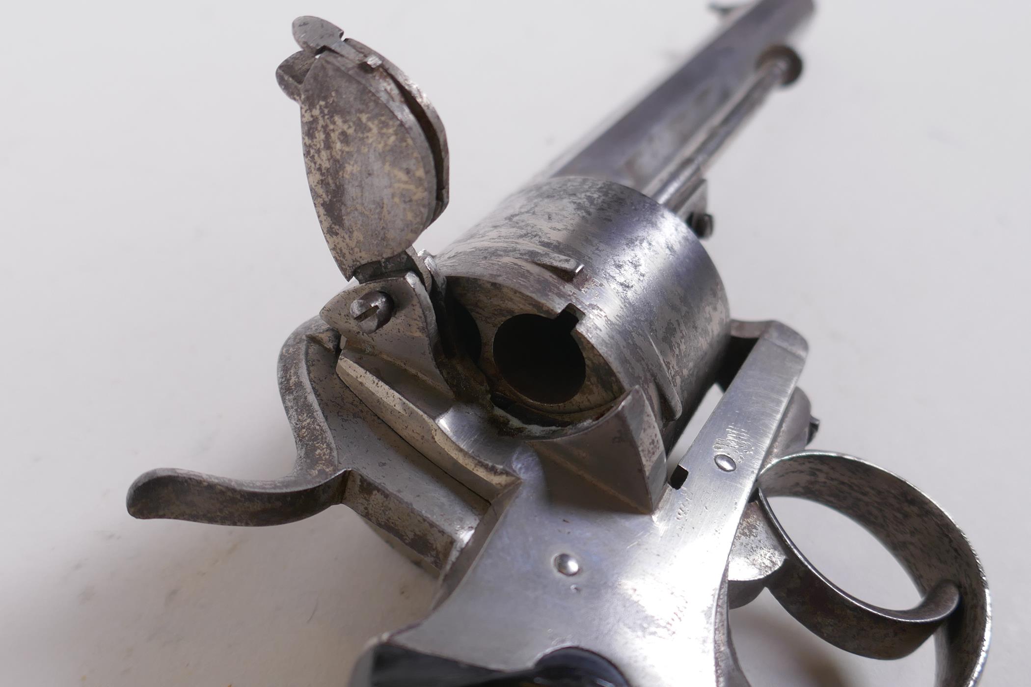 An antique Belgian six shot 10mm pin-fire revolver, c.1860, Liege proof mark to the barrel - Image 6 of 7