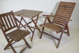 Teak garden table, deckchair and chair