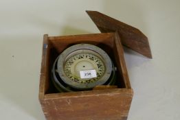 A Sestrel ship's compass in wood case with gimbal, 20 x 20 x 14cm