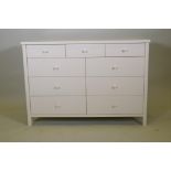 A contemporary white lacquer chest of three over six drawers, possibly Habitat, AF some paint