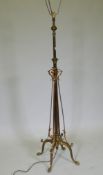 W.A.S. Benson, and Arts & Crafts brass and copper telescopic standard lamp, converted to