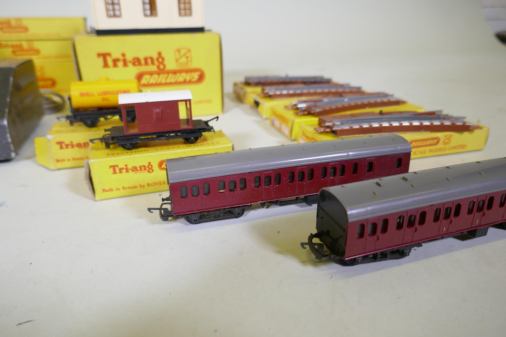 A Triang TT gauge train set, including Jinty loco, rolling stock, track, transformer and terrain, - Image 3 of 8