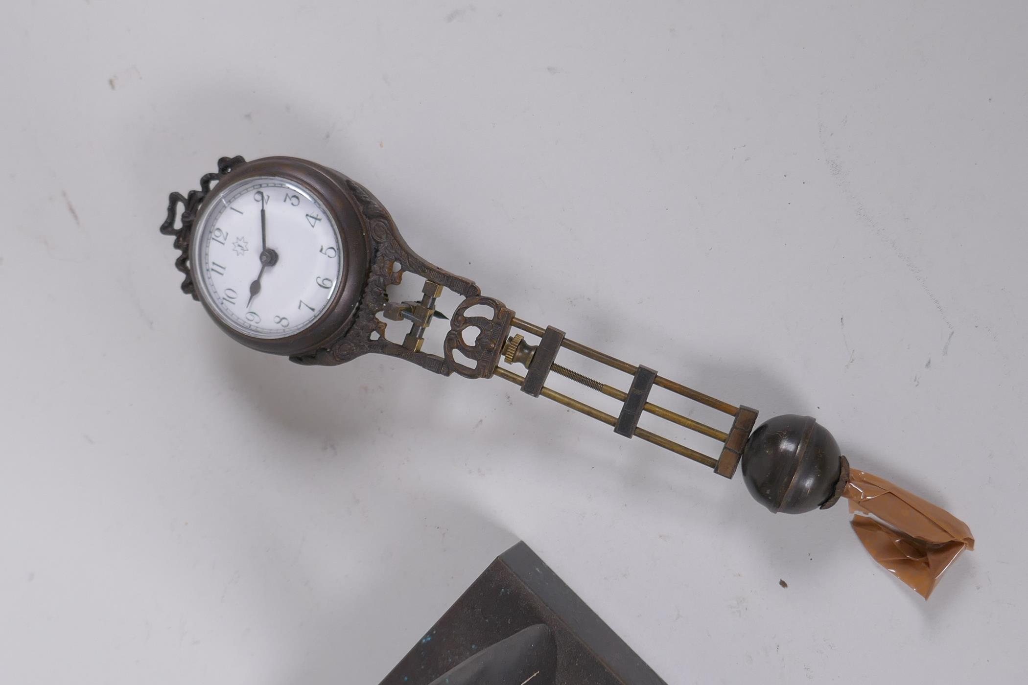 A bronze Aviator mystery clock, for restoration, 31cm high - Image 3 of 5