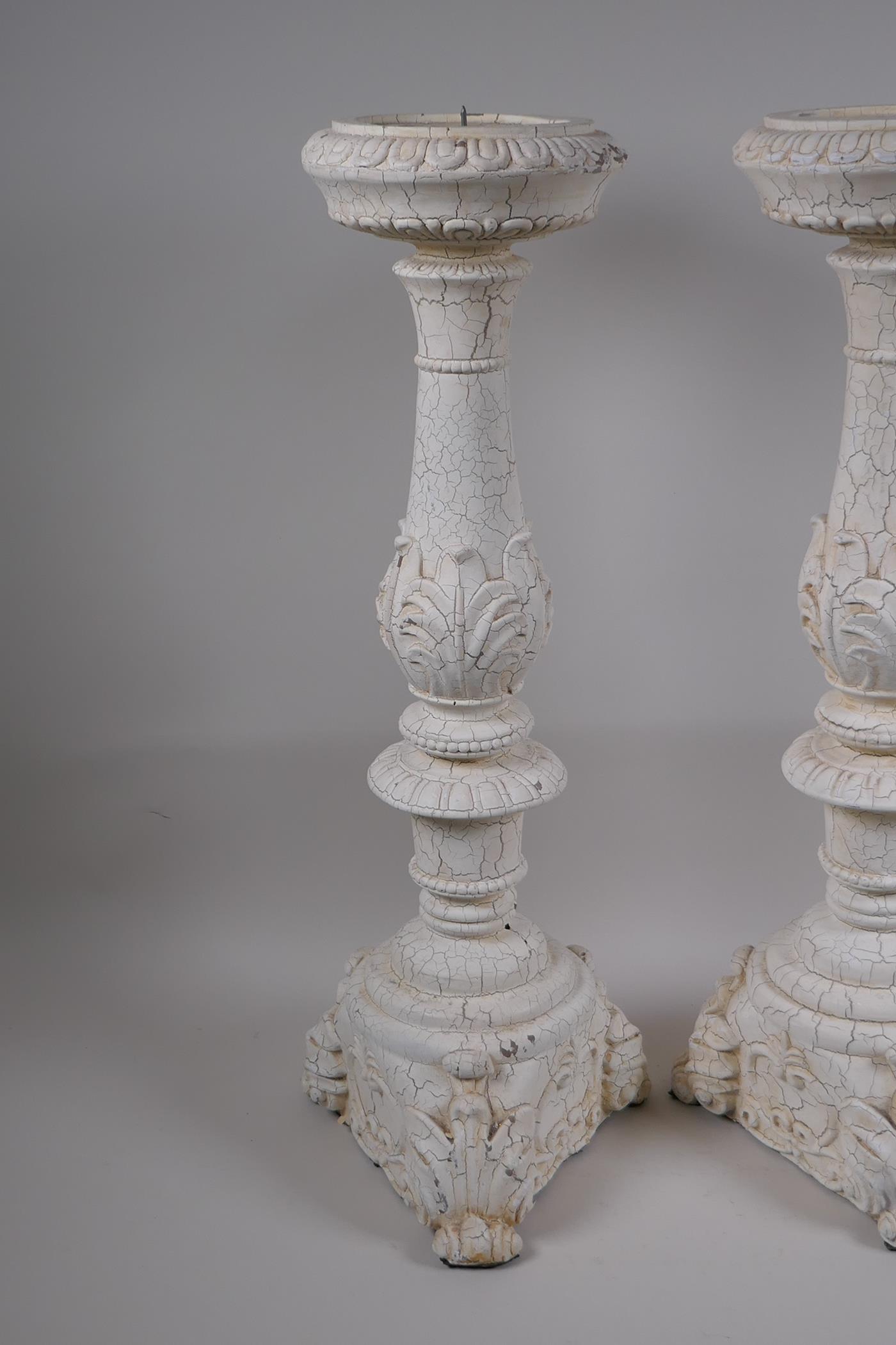 A pair of painted composition pricket candlesticks, 54cm high - Image 2 of 4