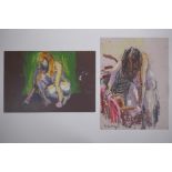 Two female figure studies, both signed Paul Maze, unframed pastel and oil sketches, largest 32 x