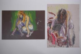 Two female figure studies, both signed Paul Maze, unframed pastel and oil sketches, largest 32 x