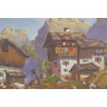 Early C20th Alpine scene, inscribed on frame plaque, Alfons Walde, oil on panel, 23 x 31cm