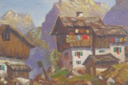 Early C20th Alpine scene, inscribed on frame plaque, Alfons Walde, oil on panel, 23 x 31cm