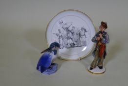 A B & G Copenhagen porcelain figure of a kingfisher, marked to base 1619, with label Jens Jensen &