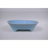 A Chinese Ru ware style porcelain dish of oval form, 24 x 16cm