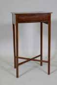 A C19th mahogany single drawer side table with ebony inlaid top, raised on tapering supports, united