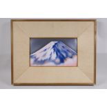 A Japanese enamelled metal plaque depicting Mt Fuji, framed, 30 x 19cm