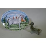 A Rye Pottery meat plate, decorated with a shire horse, marked to base Steve Duffy, Iden Pottery,