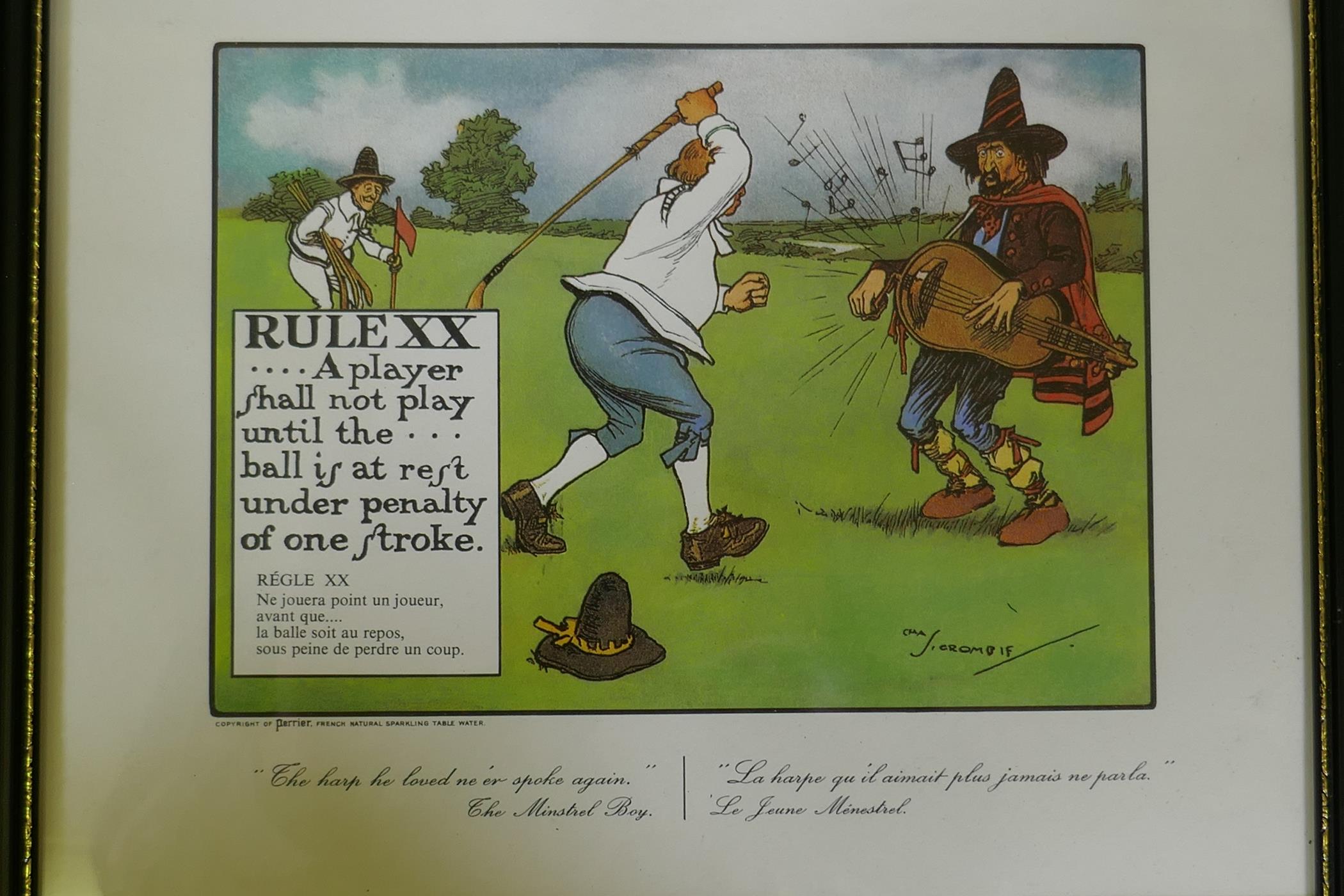 Charles Crombie, eight comedic golfing prints, 22 x 16cm - Image 6 of 9