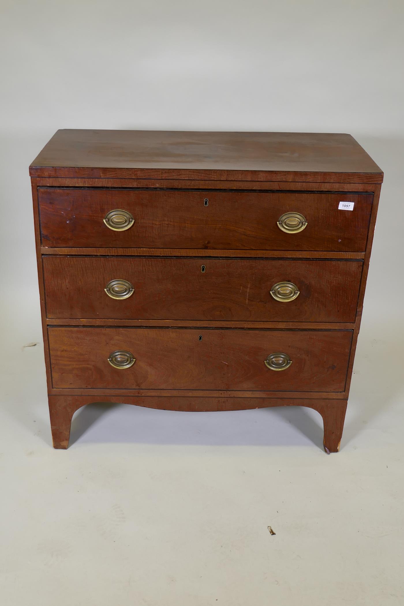 A Regency mahogany chest of three long drawers, caddy top and ebony inlaid decoration, pine - Image 2 of 6