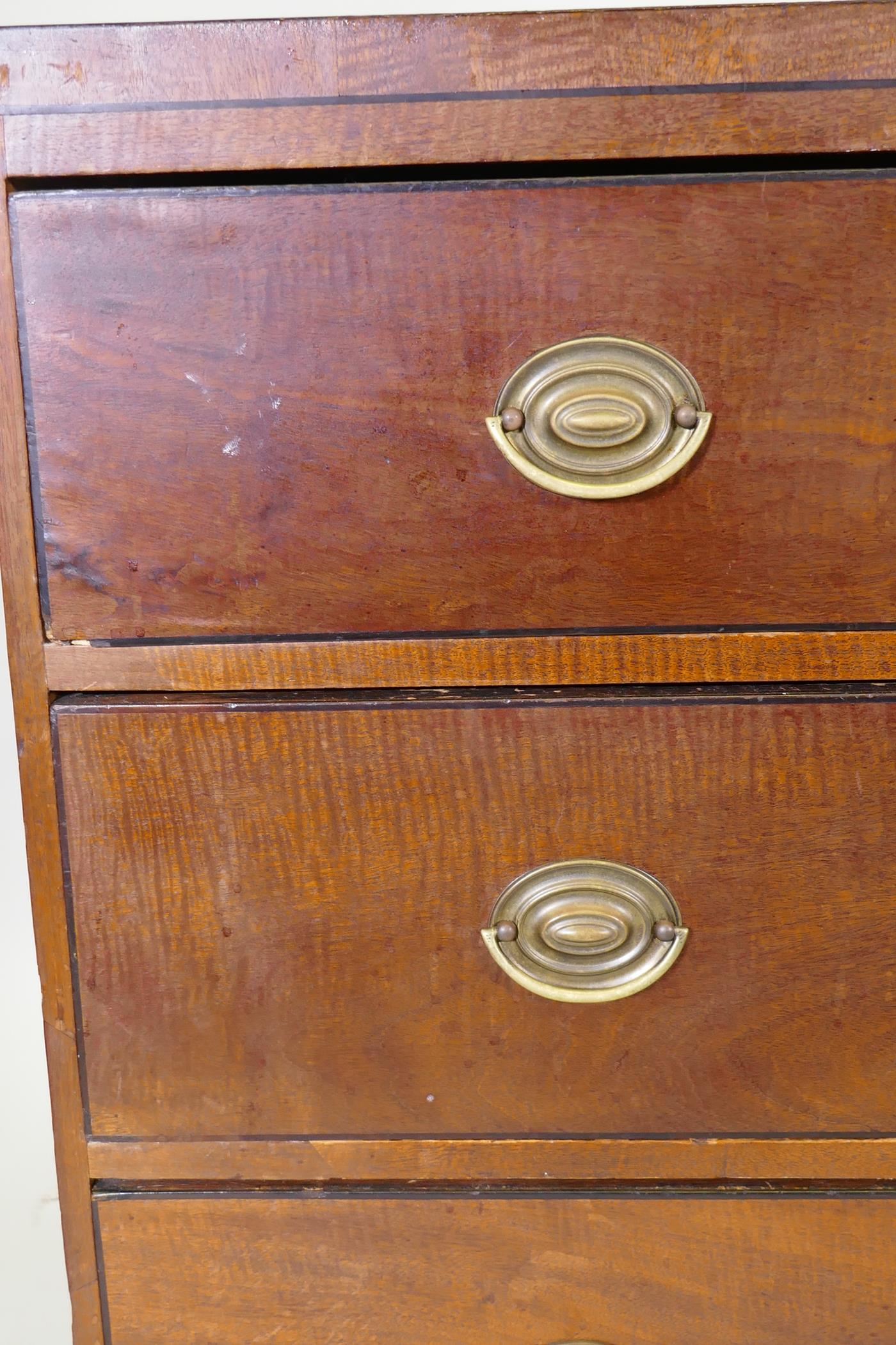 A Regency mahogany chest of three long drawers, caddy top and ebony inlaid decoration, pine - Image 3 of 6