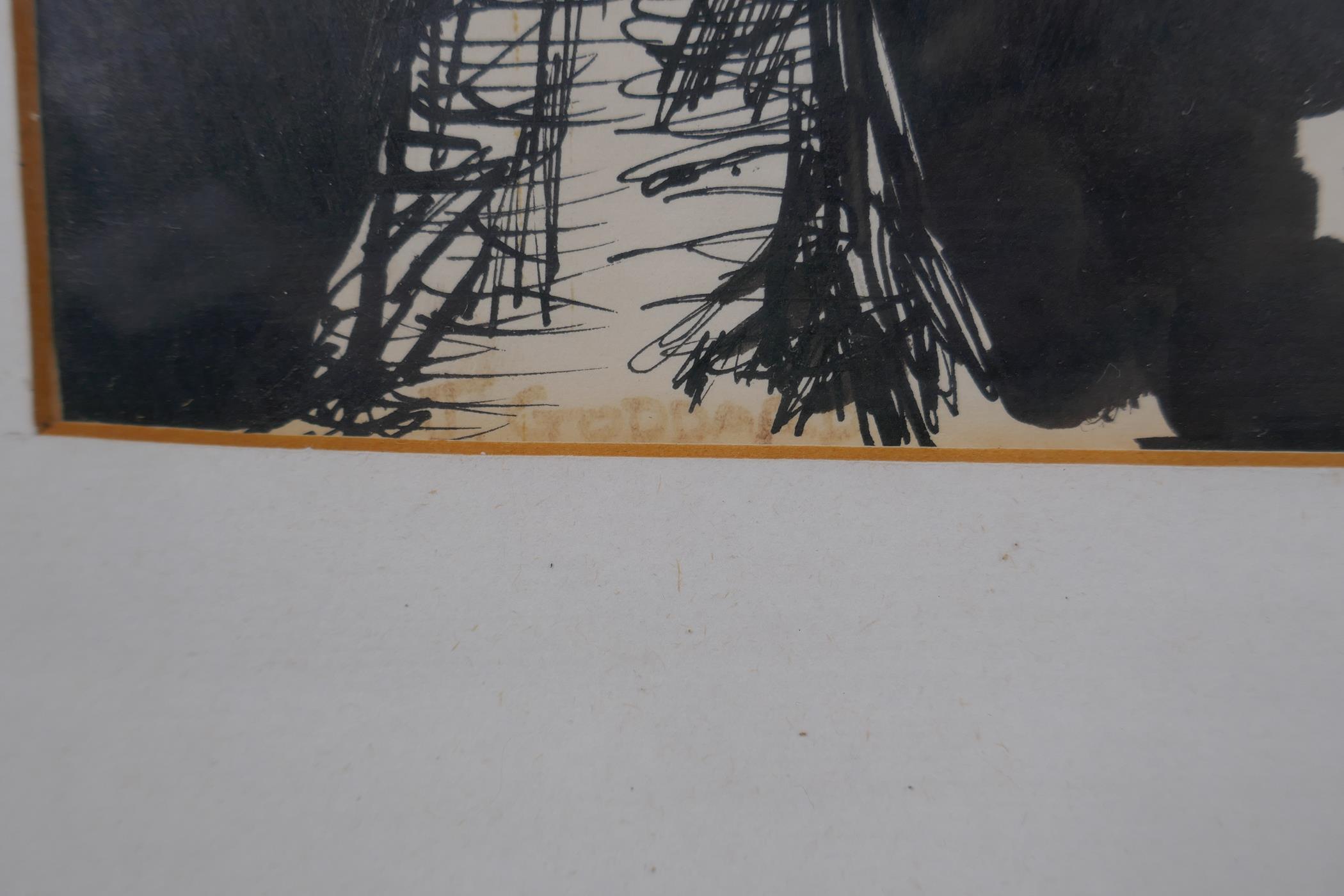 Karen Jennifer Goddard, Derelict, ink and wash, RA label verso - Image 3 of 5