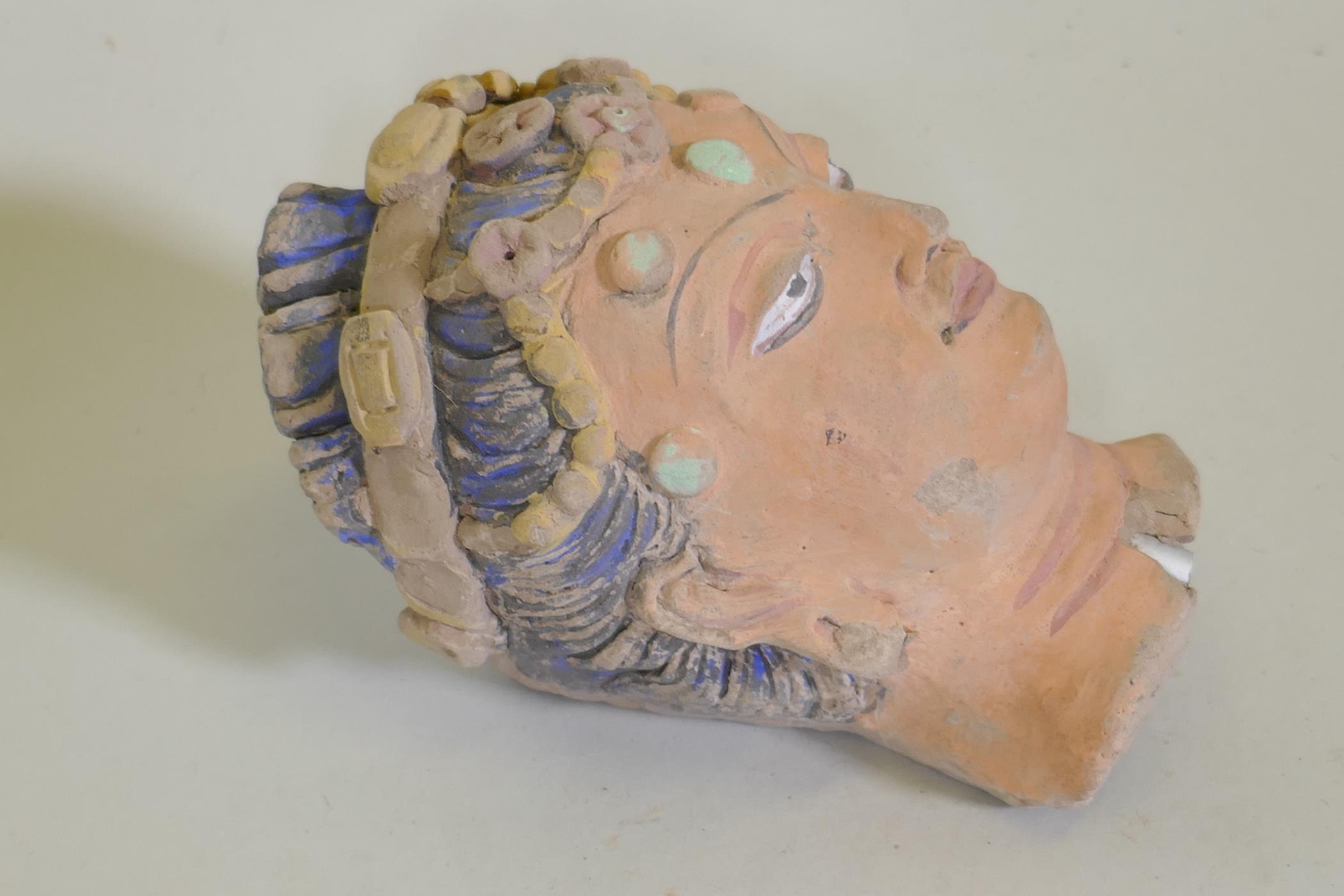 A Ghandar style painted clay head, 14cm high - Image 4 of 4