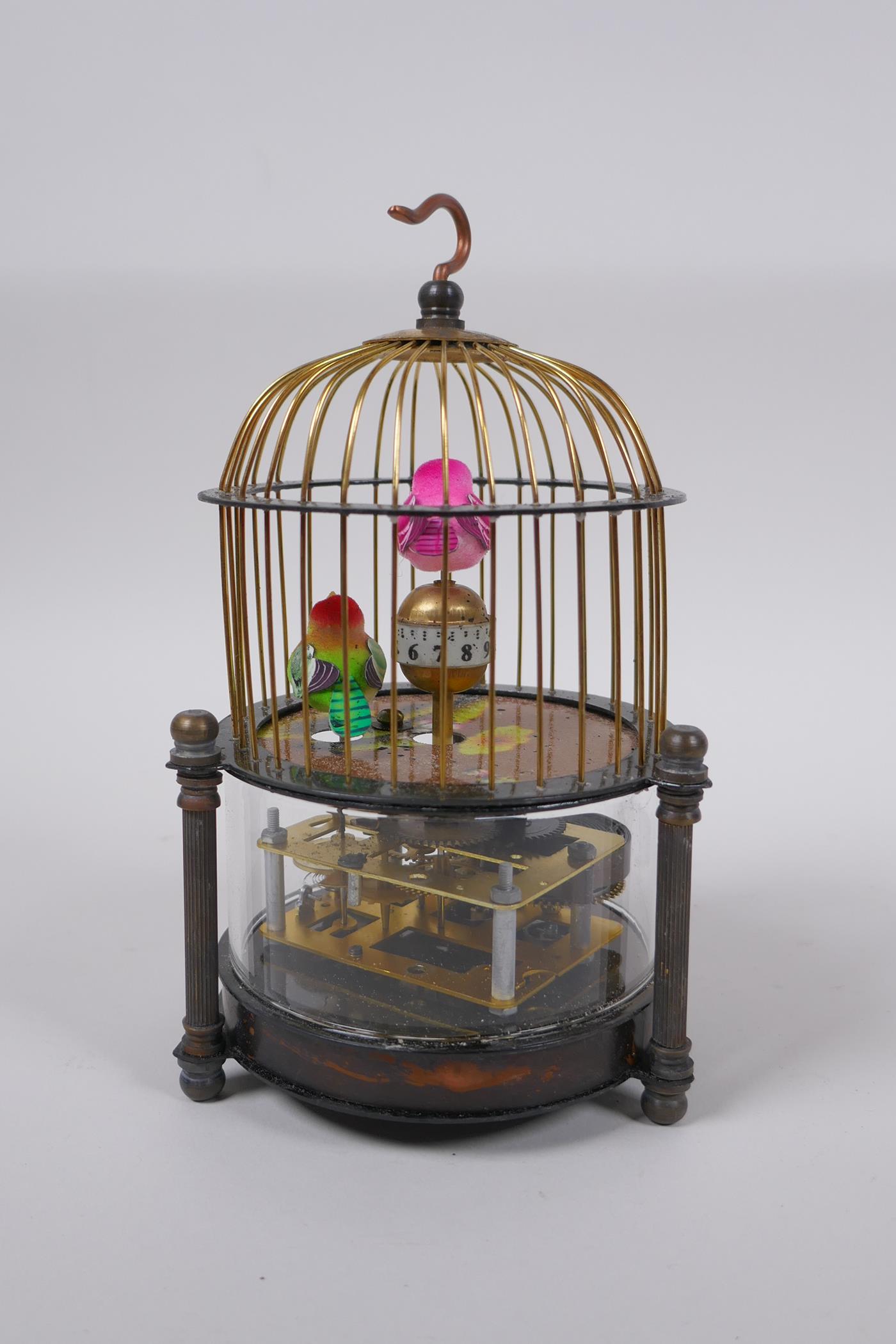 A brass cased birdcage automaton clock, 16cm high - Image 2 of 3