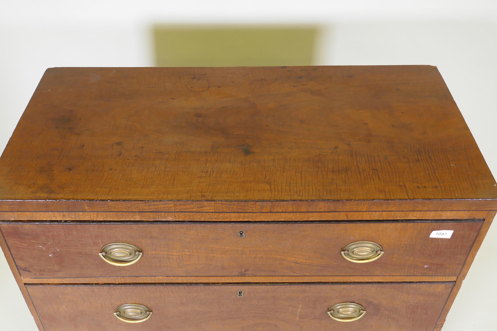 A Regency mahogany chest of three long drawers, caddy top and ebony inlaid decoration, pine - Image 4 of 6