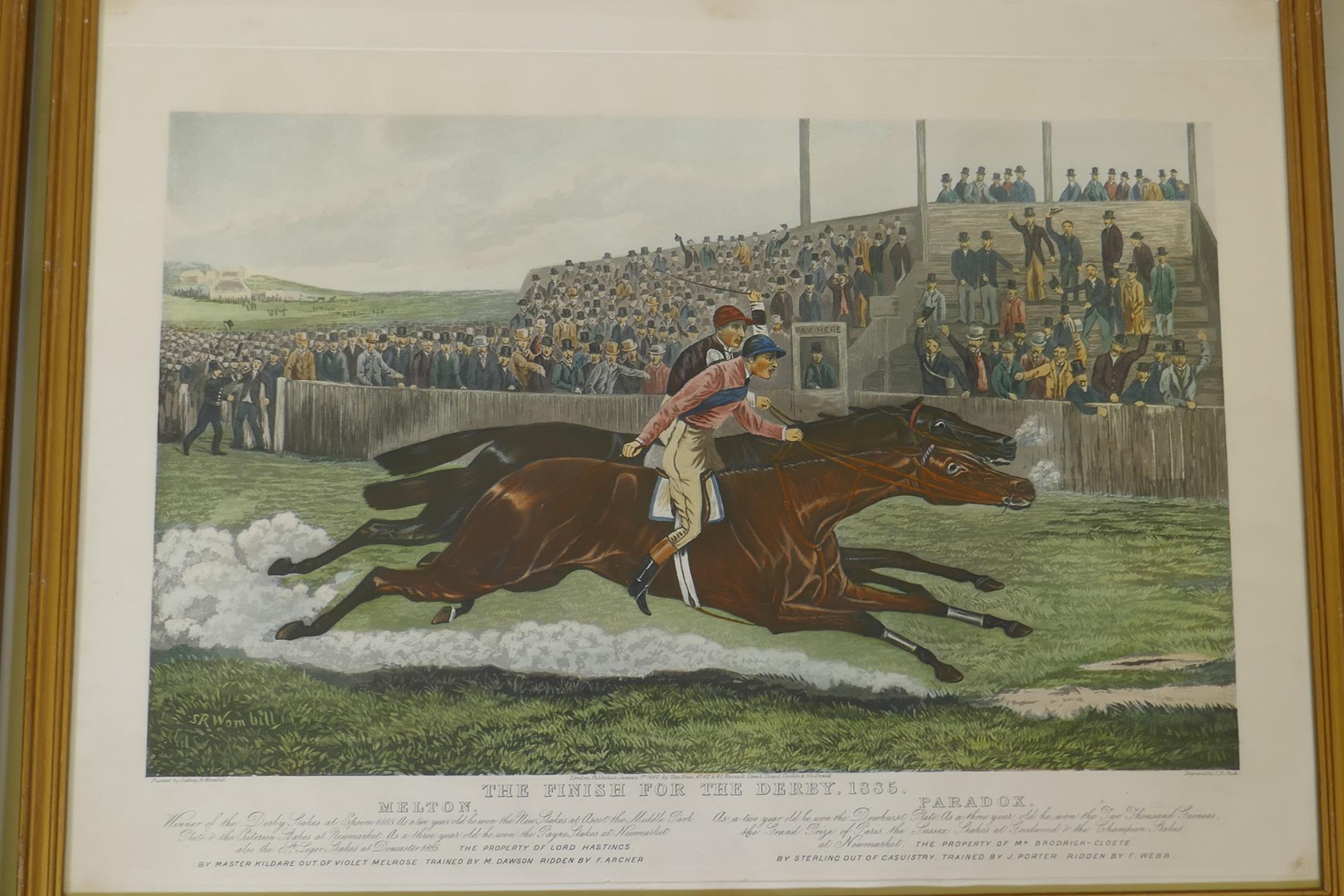 A pair of late C19th hand coloured engravings after S.R. Wombill, The Finish for the Derby, 1885, - Image 3 of 9