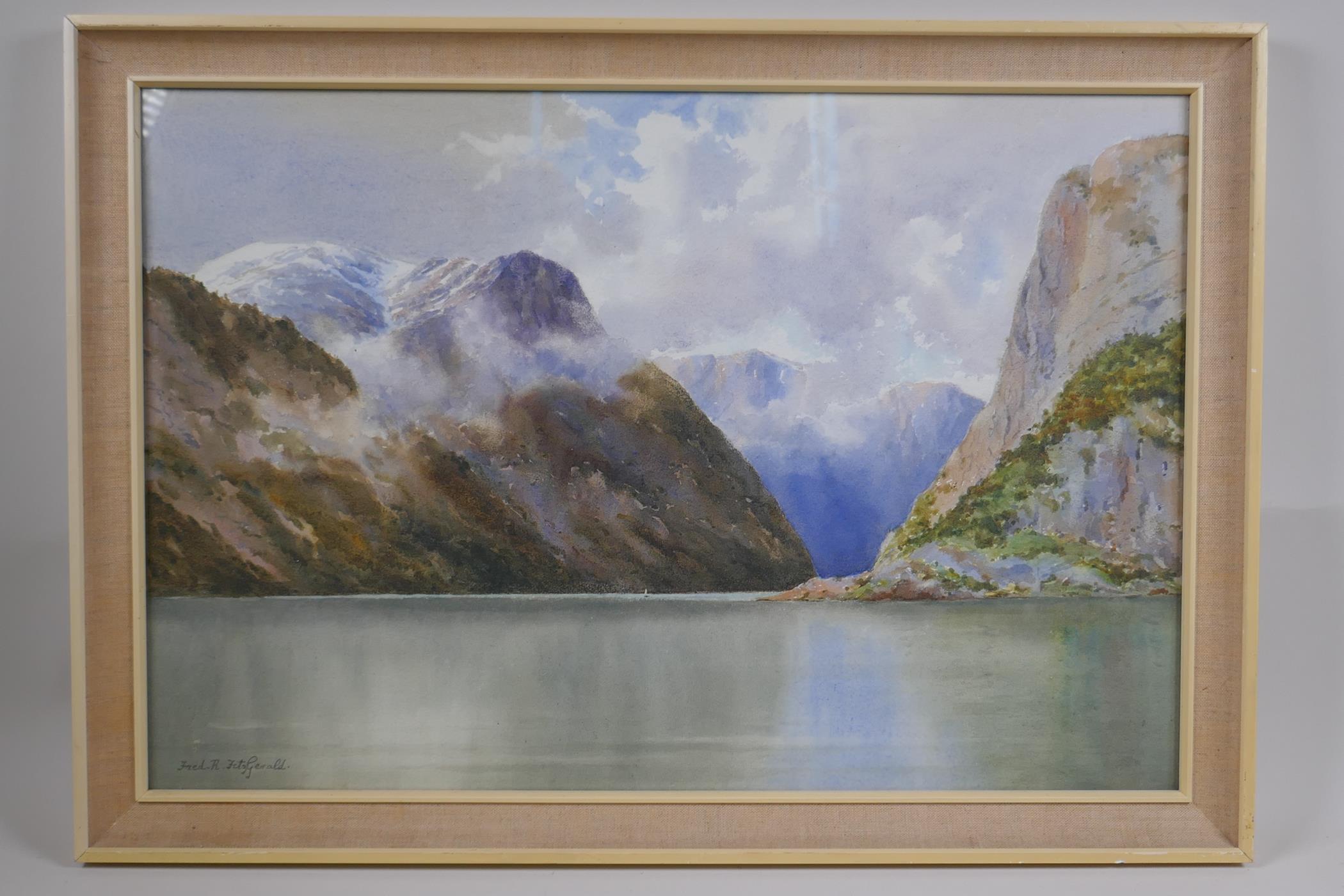 Fred R. Fitzgerald, fjord scene, watercolour, signed, 38 x 56cm - Image 2 of 3