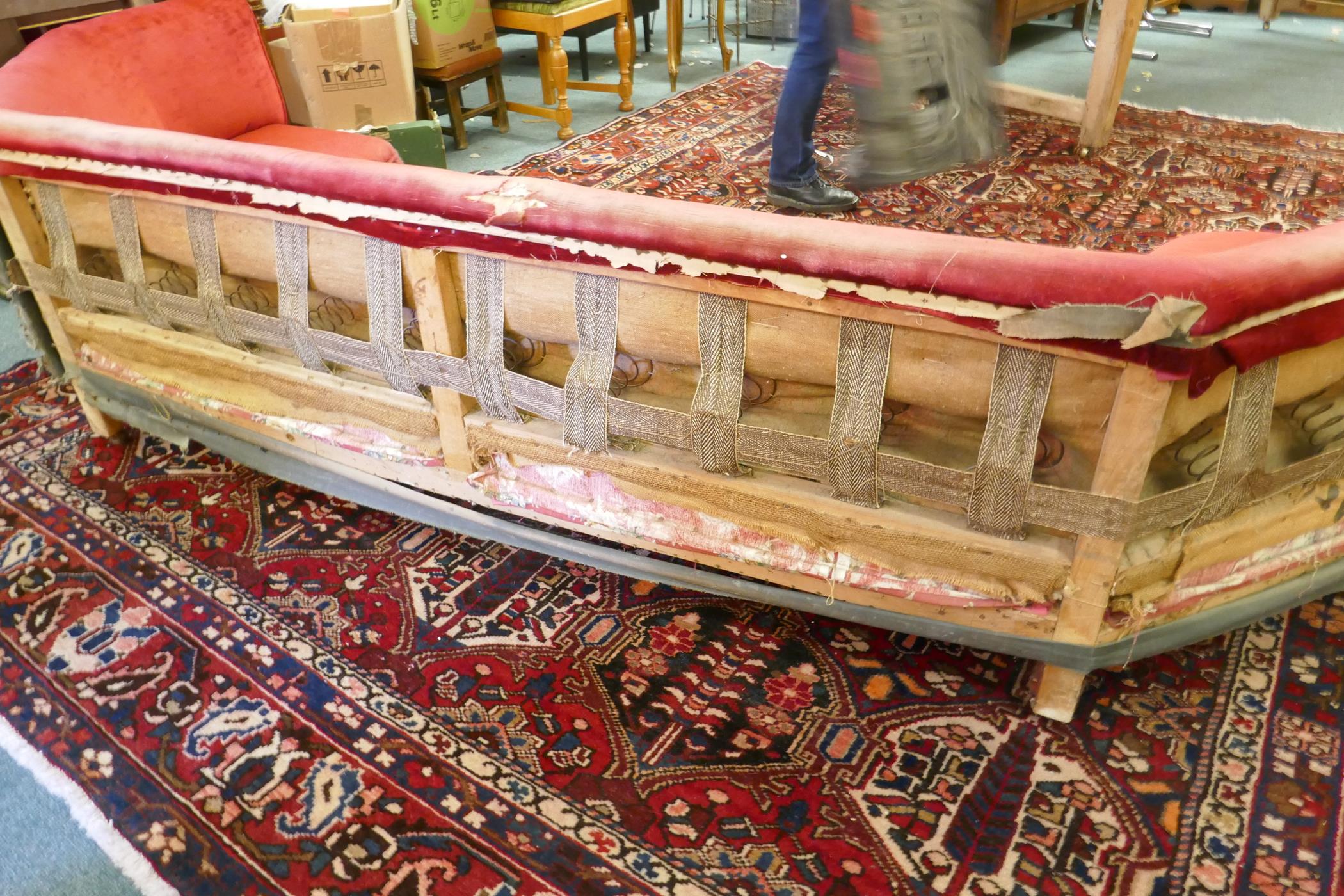 A C19th country house bay window seat, raised on turned oak supports with brass and ceramic castors, - Image 3 of 7