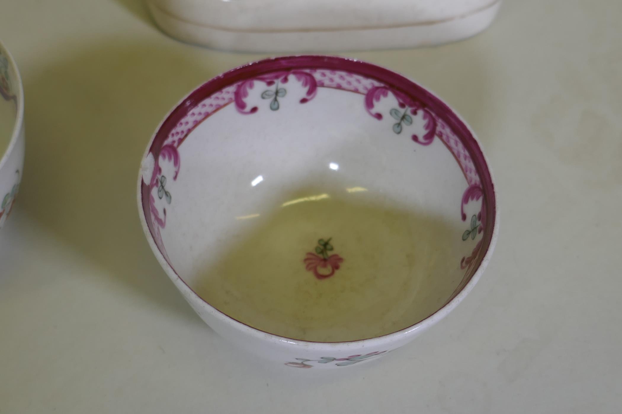 Three Staffordshire pastille burners, largest 18cm high, three C18th pearlware tea bowls - Image 2 of 5