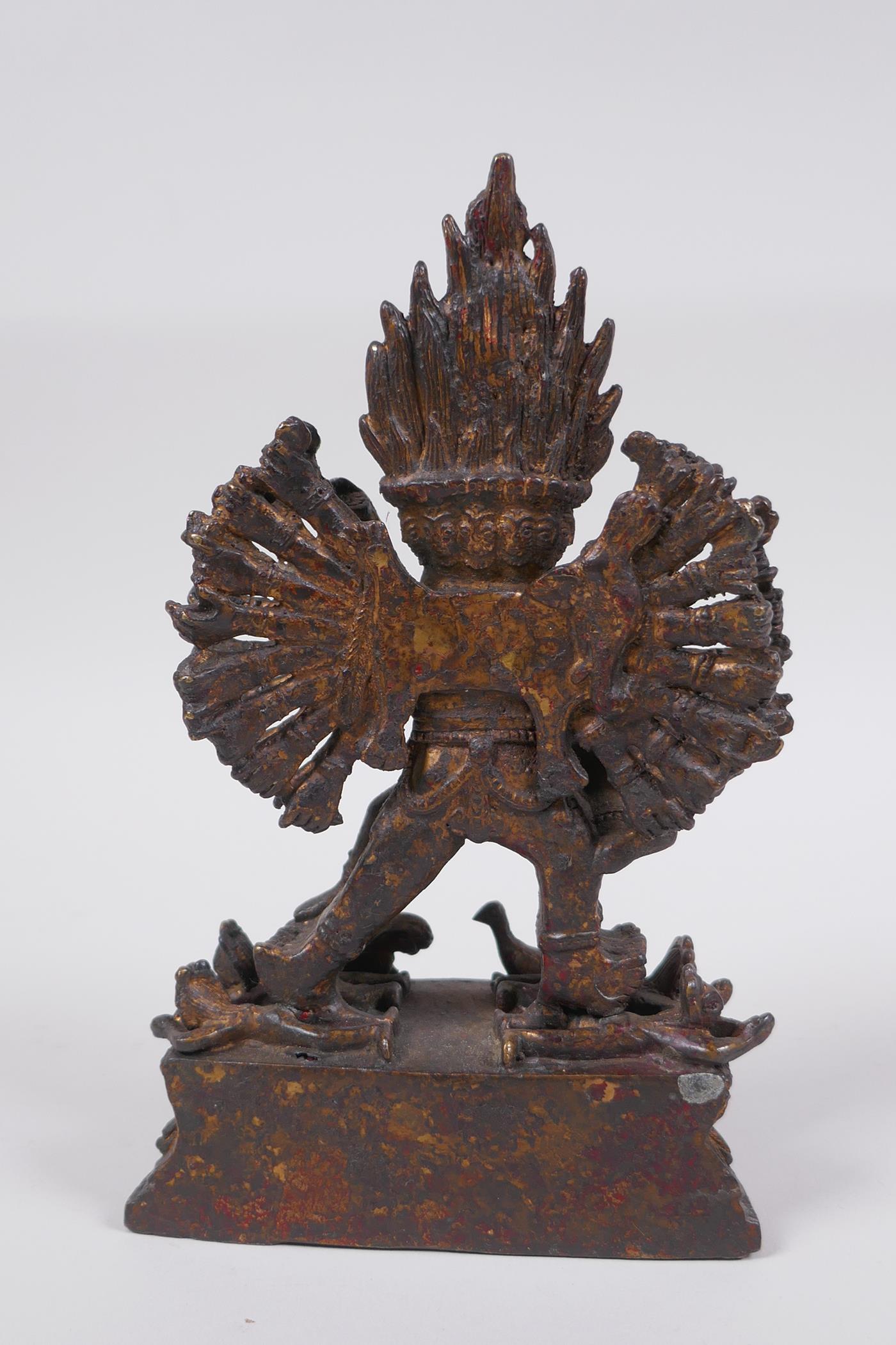 A Tibetan bronze figure of a many armed deity and consort, Chakrasamvara and Vajravahari, double - Image 5 of 6