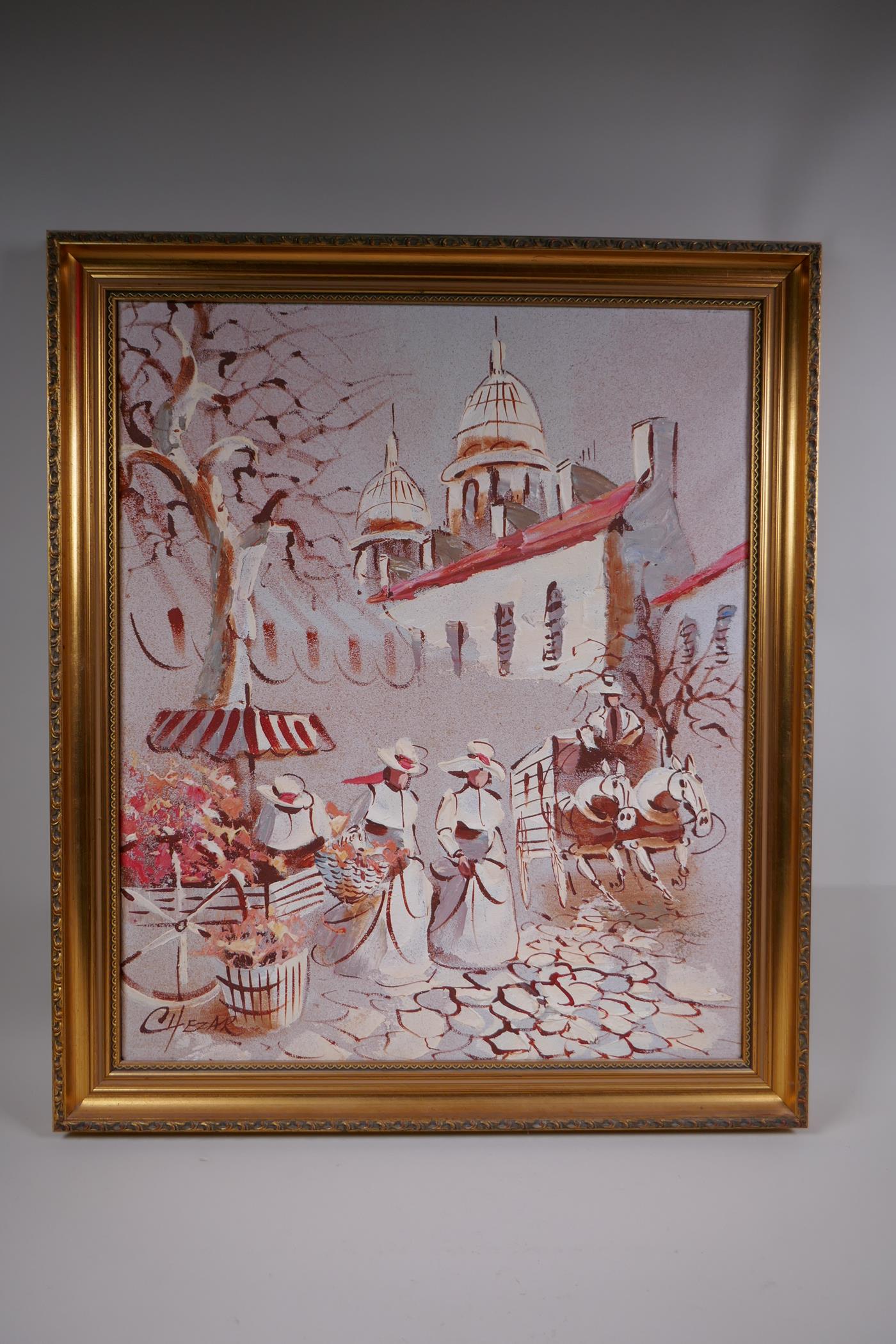 Boris Chezar, continental street scene, oil on canvas, 50 x 61cm - Image 2 of 3