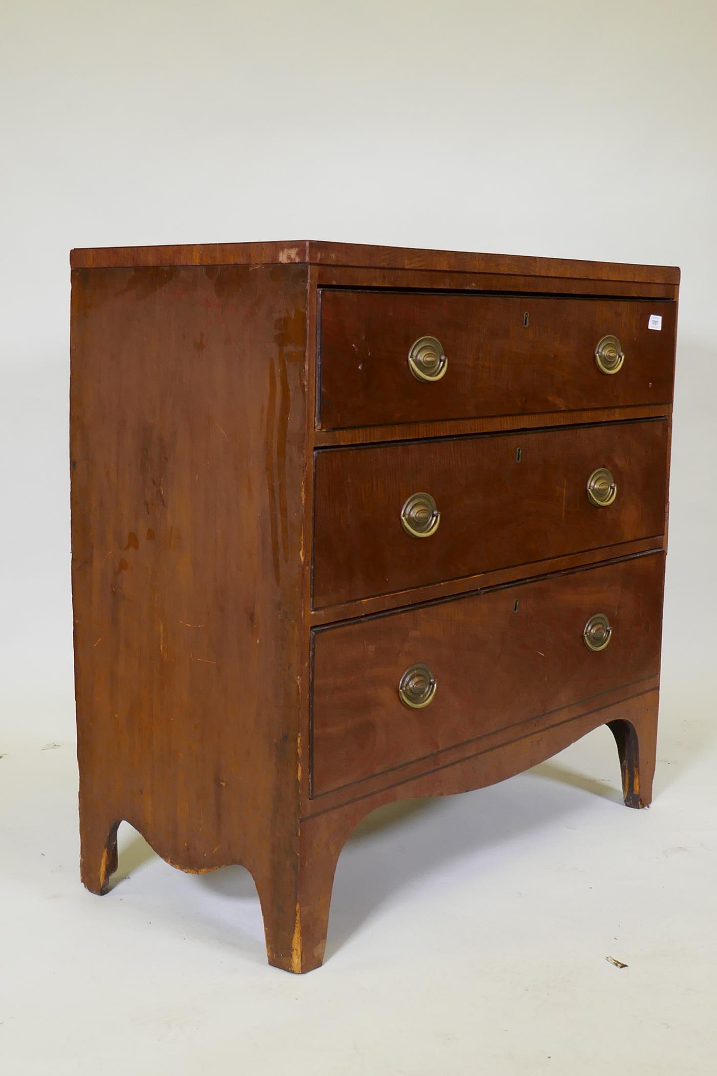 A Regency mahogany chest of three long drawers, caddy top and ebony inlaid decoration, pine - Image 5 of 6