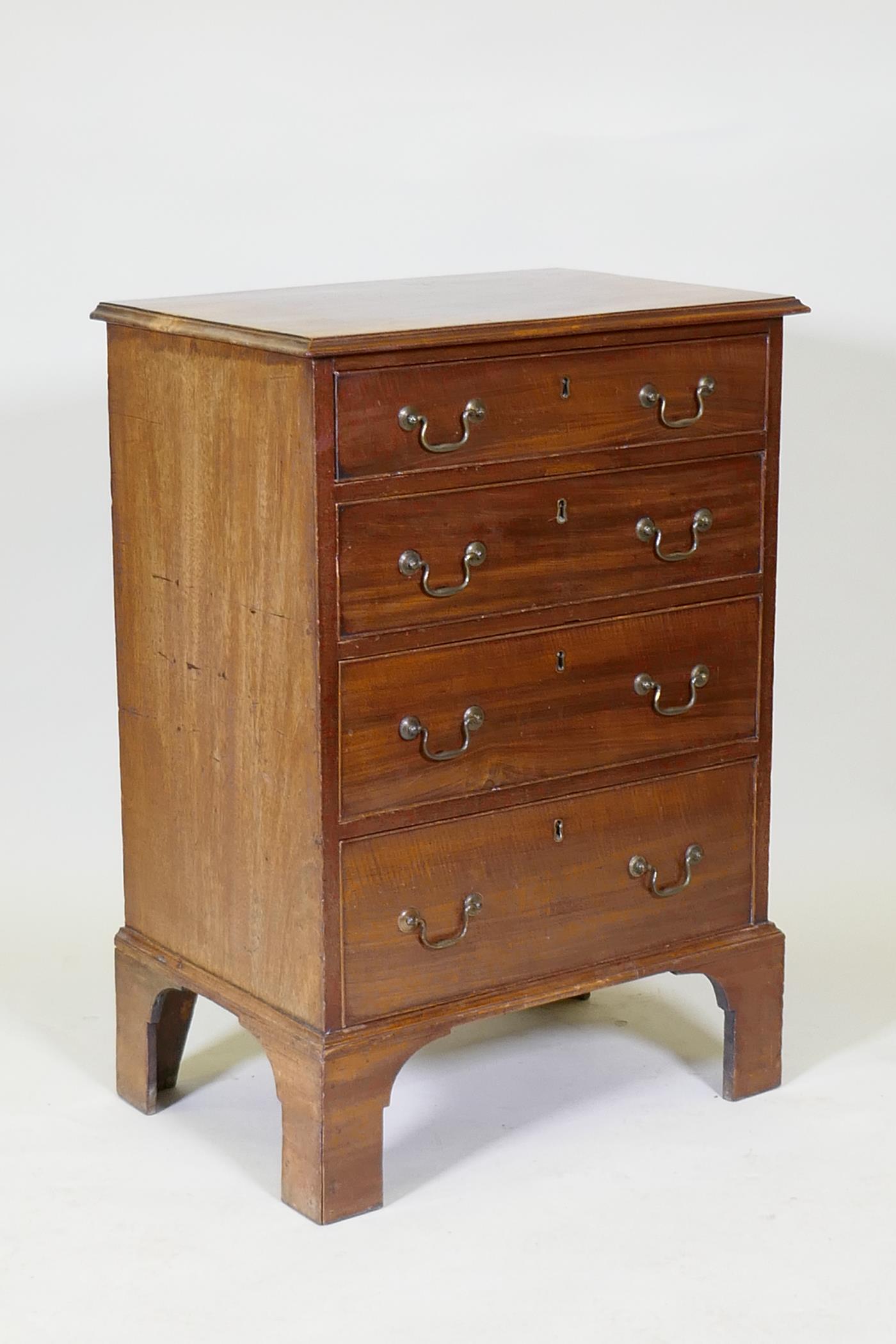 A C19th mahogany chest of four graduated drawers, raised on bracket feet, 57 x 40cm, 81cm high