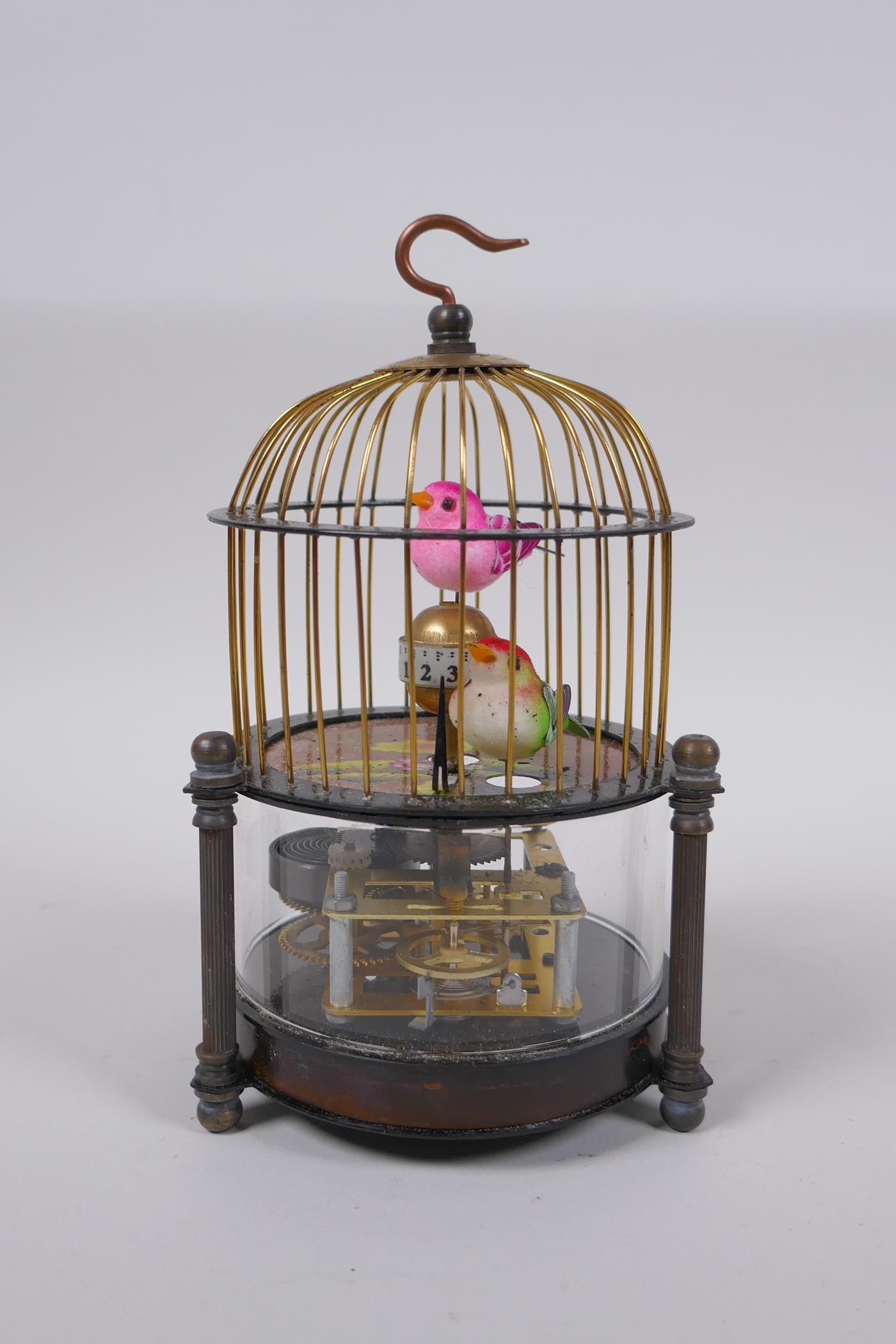 A brass cased birdcage automaton clock, 16cm high