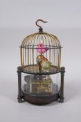 A brass cased birdcage automaton clock, 16cm high
