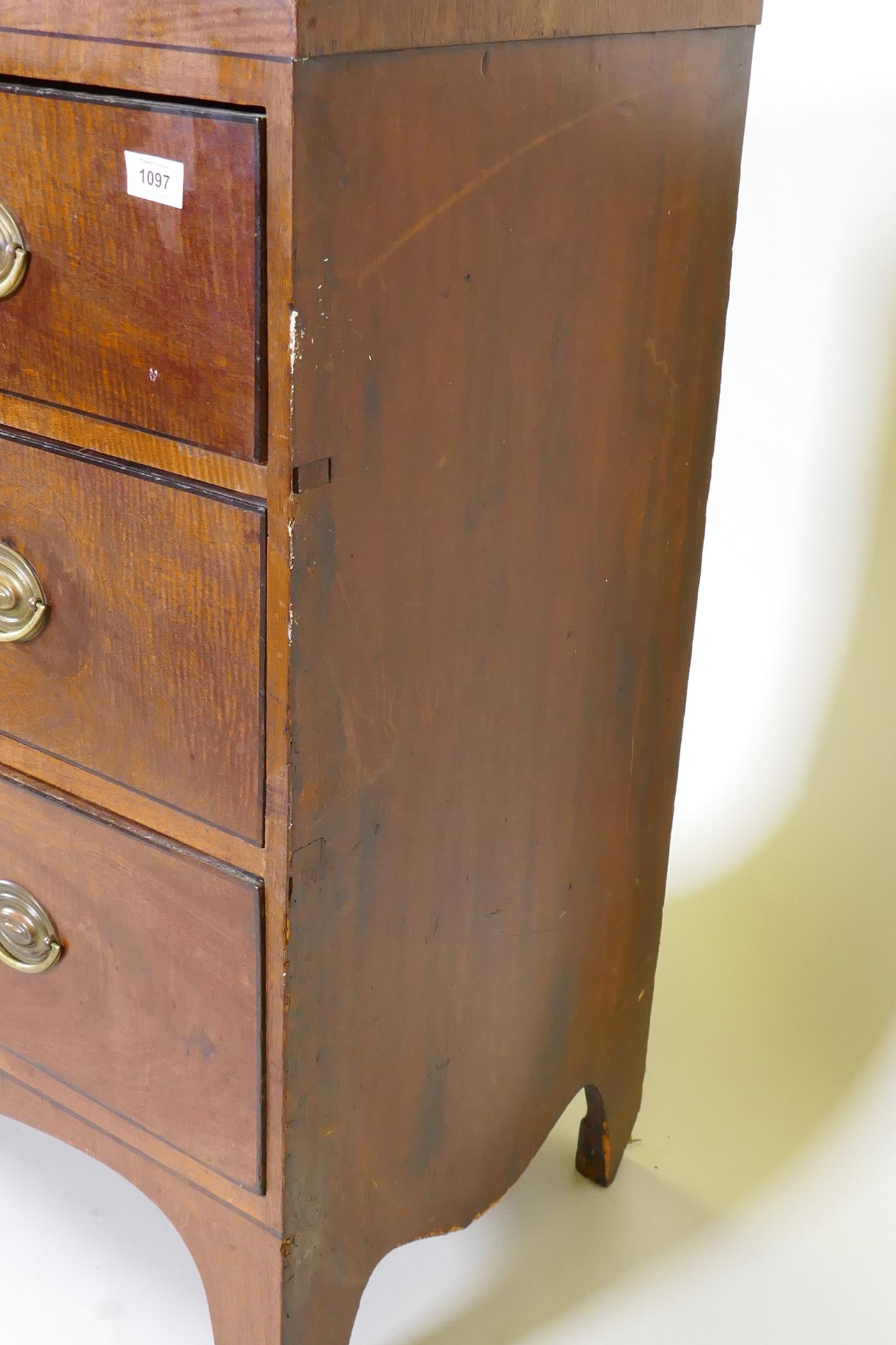 A Regency mahogany chest of three long drawers, caddy top and ebony inlaid decoration, pine - Image 6 of 6