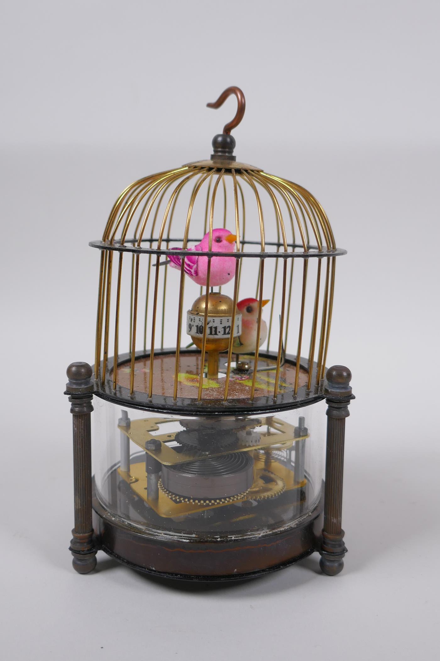 A brass cased birdcage automaton clock, 16cm high - Image 3 of 3