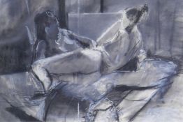 Adam Cope, life drawing, study of two nudes, 1988, charcoal, 75 x 55cm