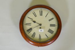 A spring driven mahogany cased wall clock, the painted dial with Roman numerals, early C20th, 38cm