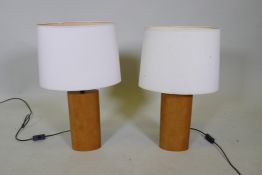 A pair of Habitat beechwood table lamps, 58cm high with shades