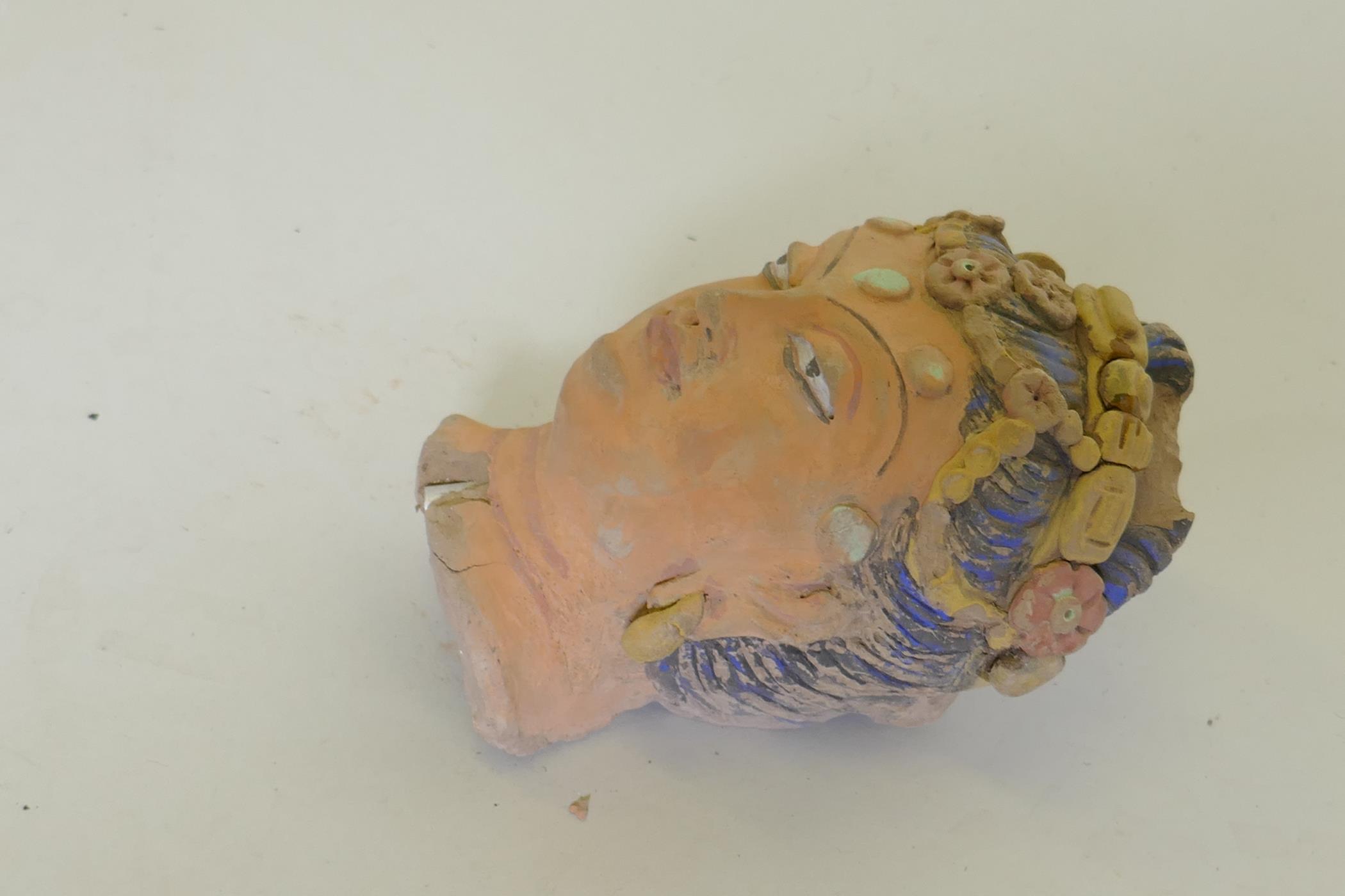 A Ghandar style painted clay head, 14cm high - Image 3 of 4